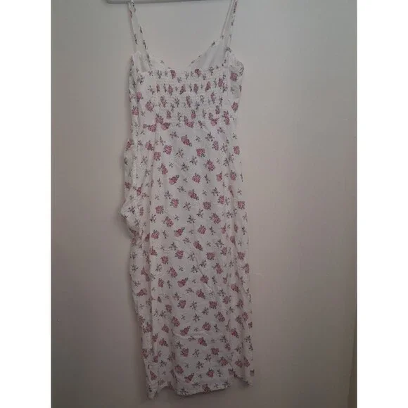 Zara Cottage Pink Floral Dress Eyelet Front Slit Sweetheart Neck - Picture 8 of 8